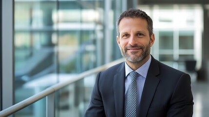 Fototapeta premium Confident and Professional Businessman in a Suit Smiling in a Modern Office Setting : Generative AI