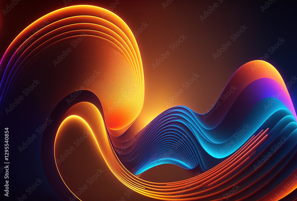Poster neon colored waves on a dark background. abstract glowing spectrum lines. psychedelic aesthetic. 3d 