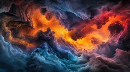Fototapeta premium Abstract Fiery Cloudscape in Vivid Orange Blue Hues