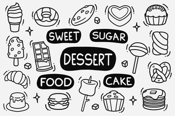 set of dessert doodle good for background, wallpaper, element design, icon, etc