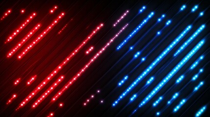 Fototapeta premium Abstract red and blue glowing lines on dark background.