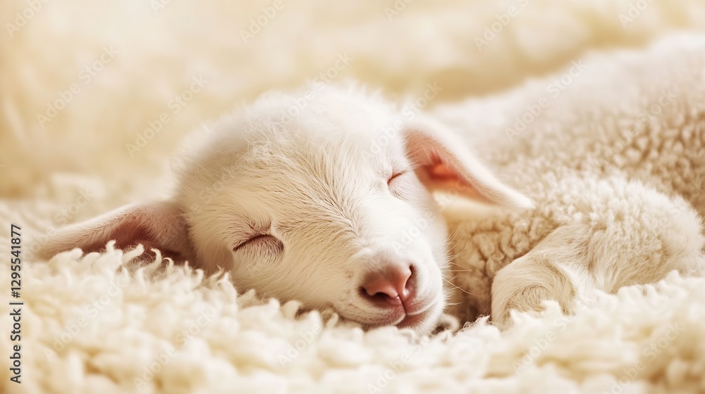 Poster adorable sleeping lamb resting on soft fleece blanket with peaceful expression : generative ai