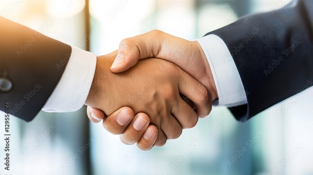 Poster close-up of two hands shaking in a professional setting symbolizing trust and cooperation : generati