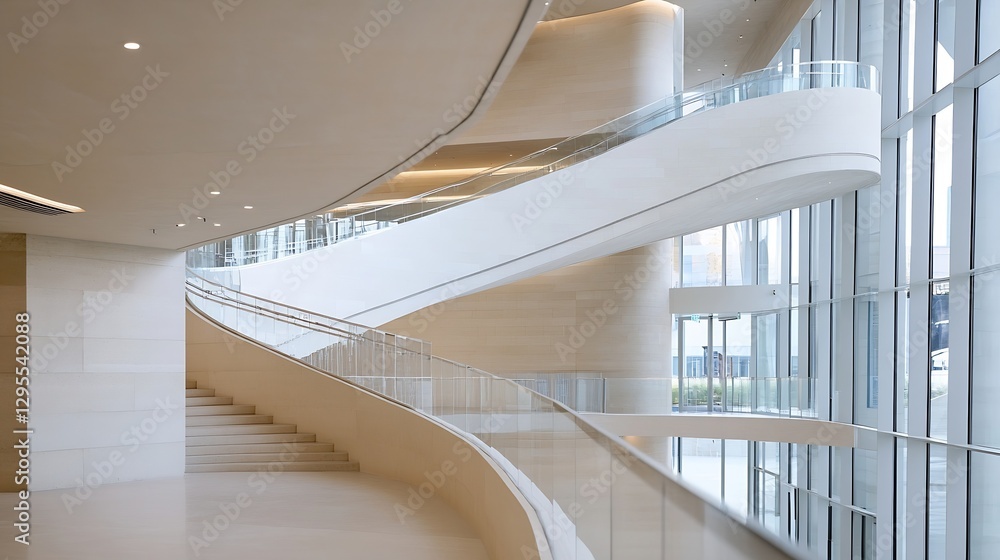 Poster Modern architectural design featuring a beautiful spiral staircase in a welllit urban environment : Generative AI