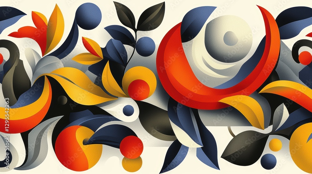 Poster mesmerizing array of abstract shapes, a kaleidoscope of colors and textures in modern art compositio