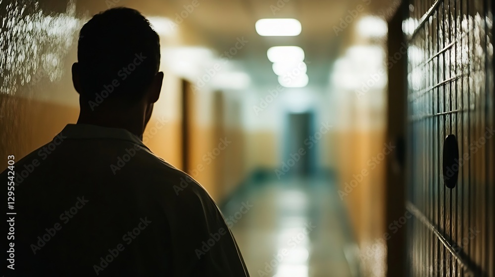 Aufkleber mysterious dark corridor with shadows and dim lights : generative ai