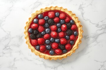 Fresh Berry Tart with Red Raspberries, Blueberries and Blackberries
