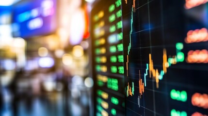 Stock market display with financial chart and data points in focus : Generative AI