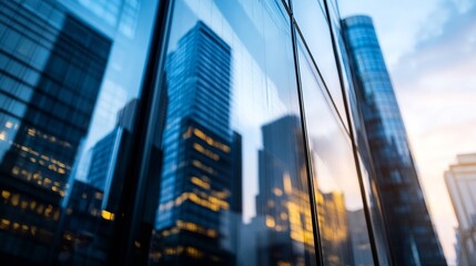 Stunning Glass Reflections of Modern Urban Architecture at Sunset : Generative AI