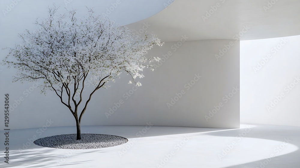 Poster Artistic shot of a solitary flowering tree surrounded by a modern architectural backdrop : Generative AI