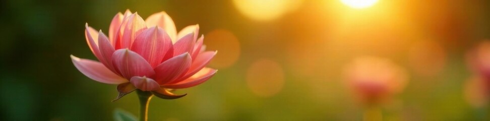soft petals unfolding on a stem in the sunlight, greenery, petals, sun