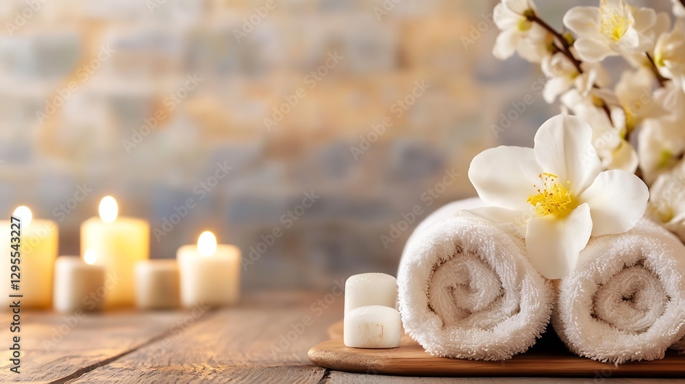 Aufkleber relaxing spa setup with towels candles and flowers creating a tranquil atmosphere for wellness and s