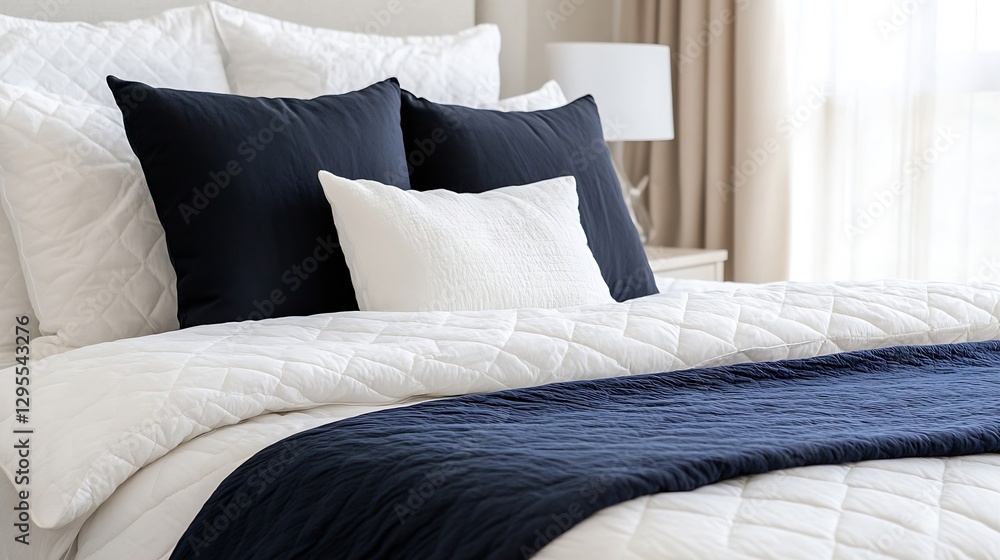 Aufkleber cozy plush bedding arrangement with contrasting pillows in a bright and inviting bedroom setup : gen
