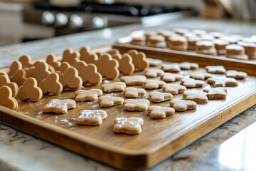 Freshly Baked Gingerbread Cookies on Wooden Board in Kitchen