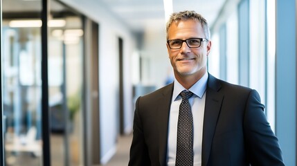 Fototapeta premium Confident Businessman Smiling in Modern Office Environment : Generative AI