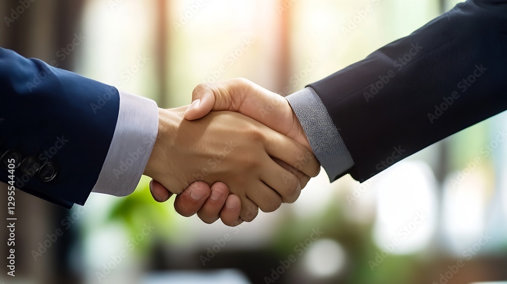 Poster two business partners shaking hands in a professional environment showcasing unity and collaboration