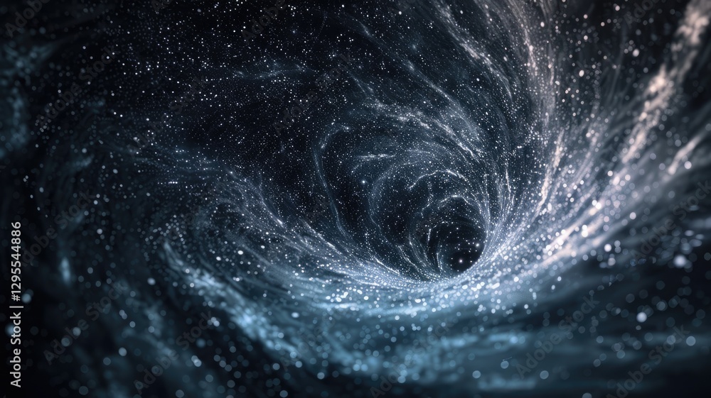 Poster abstract glowing vortex with colorful particles on a dark background. digital art for design and pri