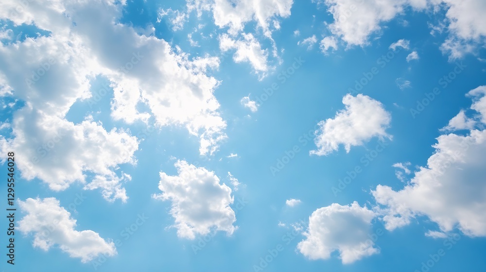 Poster bright and clear blue sky with fluffy white clouds in daylight : generative ai
