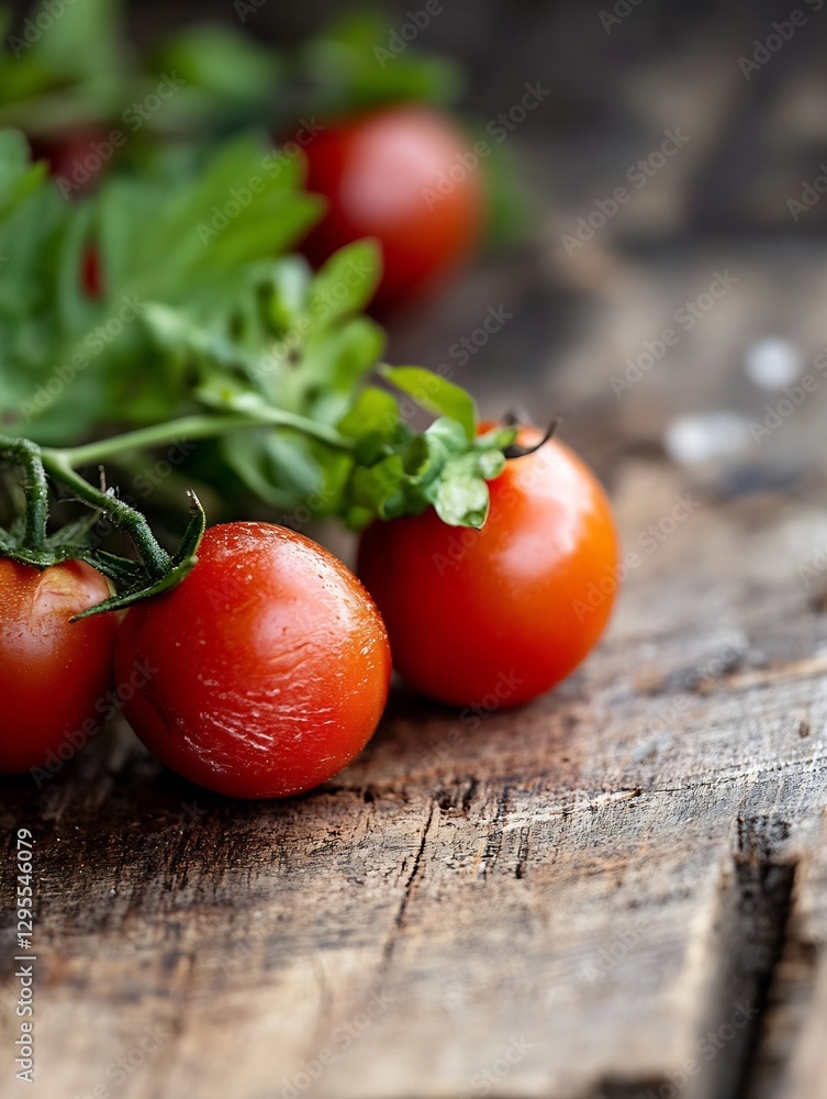 Poster ripe red cherry tomatoes on rustic wooden background showcasing their freshness and color : generati