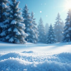 Fototapeta premium Sparkling snowflakes fall gently on a frosty winter landscape, snow, frosty, White