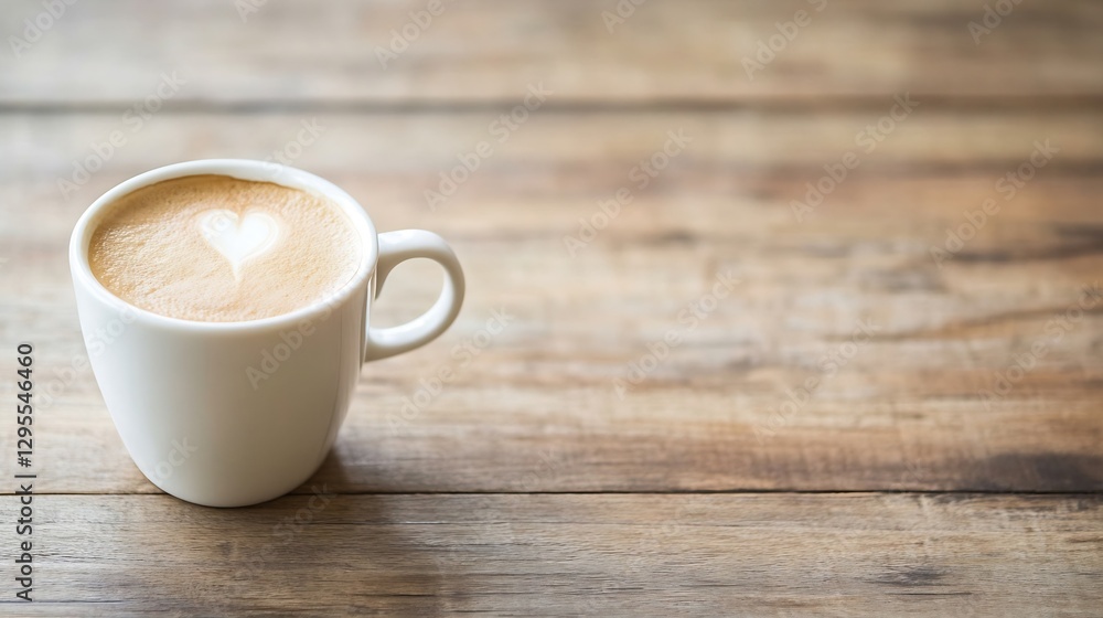 Poster delicious coffee with heart design on top resting on wooden table : generative ai