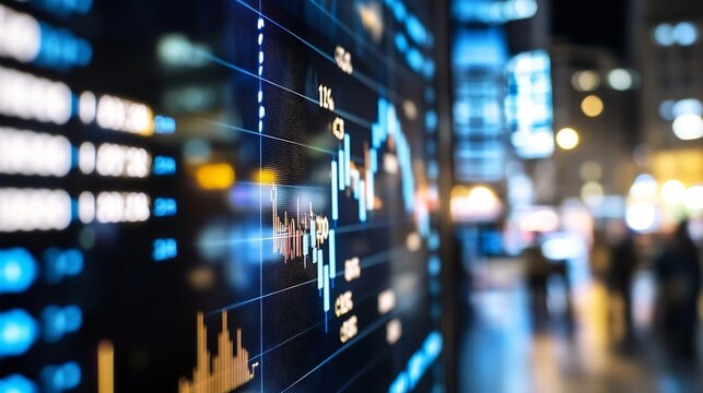 Close up of stock market data on digital display showcasing financial trends and analytics in modern business : Generative AI - Powered by Adobe