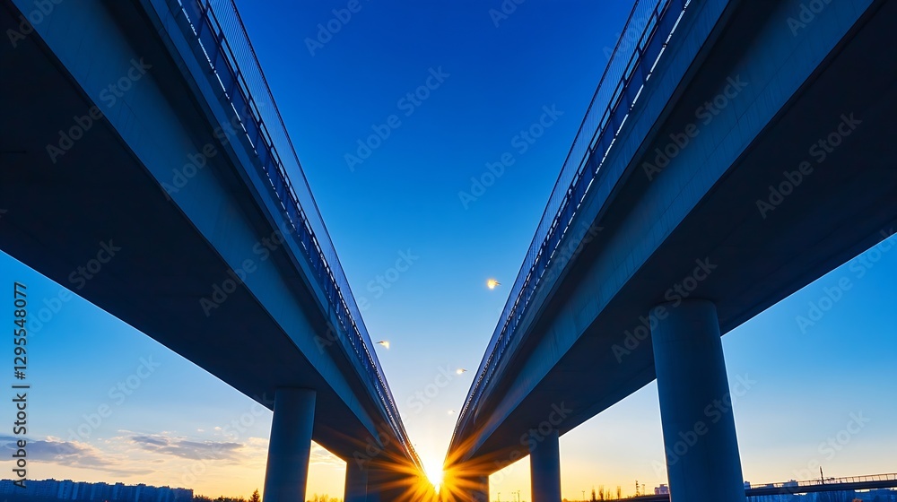 Poster dramatic sunset view between modern highway overpasses creating a stunning silhouette effect : gener