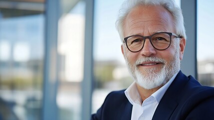 Naklejka premium Confident Senior Businessman Smiling in Modern Office Environment : Generative AI