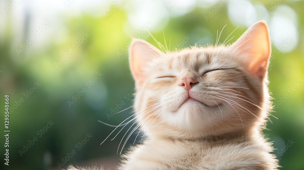 Poster Adorable smiling cat enjoying the sun with a blissful expression and soft fur : Generative AI