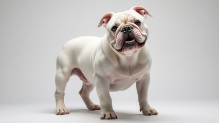 Fototapeta premium A white English bulldog standing on a plain background.