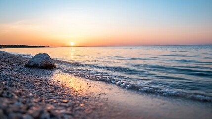 Obraz premium Stunning Beach Sunset Over Calm Waters Capturing Nature's Tranquility and Beauty : Generative AI