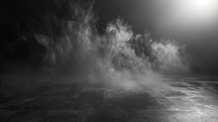 Atmospheric swirling smoke on a dark background with realistic floor haze, ideal for overlays, trailers, text openers, and promotional design backdrops
