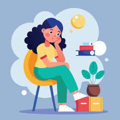 a girl is thinking vector	
