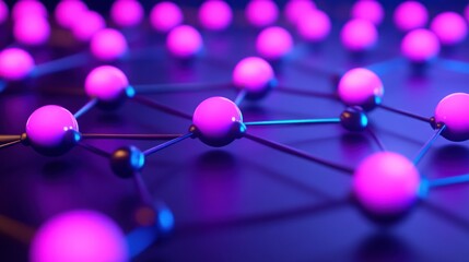 Obraz premium Molecular network illustration with interconnected spheres in shades of purple