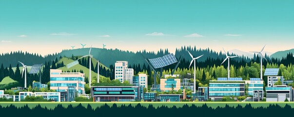 Environmentally conscious city using renewable energy sources illustration