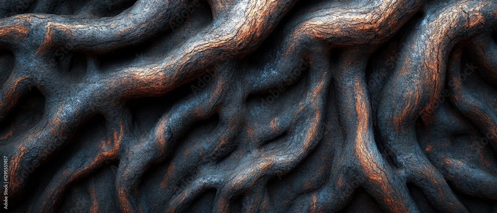 Poster abstract dark texture with copper highlights showcasing intricate details and organic patterns for c
