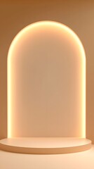 A Minimalist Three Dimensional Render Featuring an Arched Glowing Niche