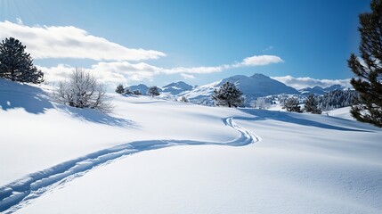 Obraz premium Idyllic Winter Landscape with SnowCovered Ground and Blue Sky : Generative AI