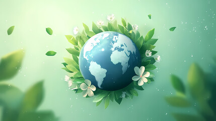 Earth-Themed Illustration with Green Plants