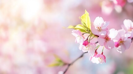 Obraz premium Delicate pink cherry blossom flowers in full bloom against a soft pastel background creating a dreamy atmosphere : Generative AI