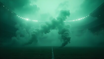 Smoke green background dark ground light smell toxic black bad fog stadium stink mist.