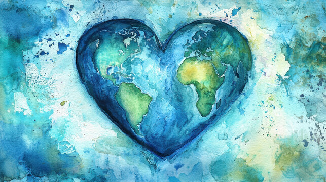 dreamy watercolor heart embracing world, symbolizing love and unity
