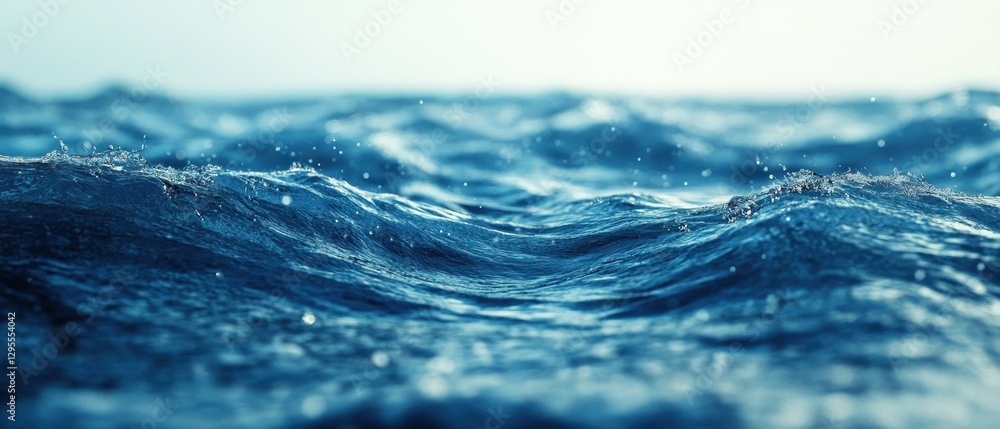 Poster serene expanse of deep blue ocean water with gentle waves reflecting sunlight creating a tranquil an