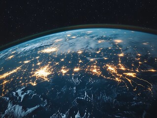 Obraz premium Night Earth, city lights, space view, global