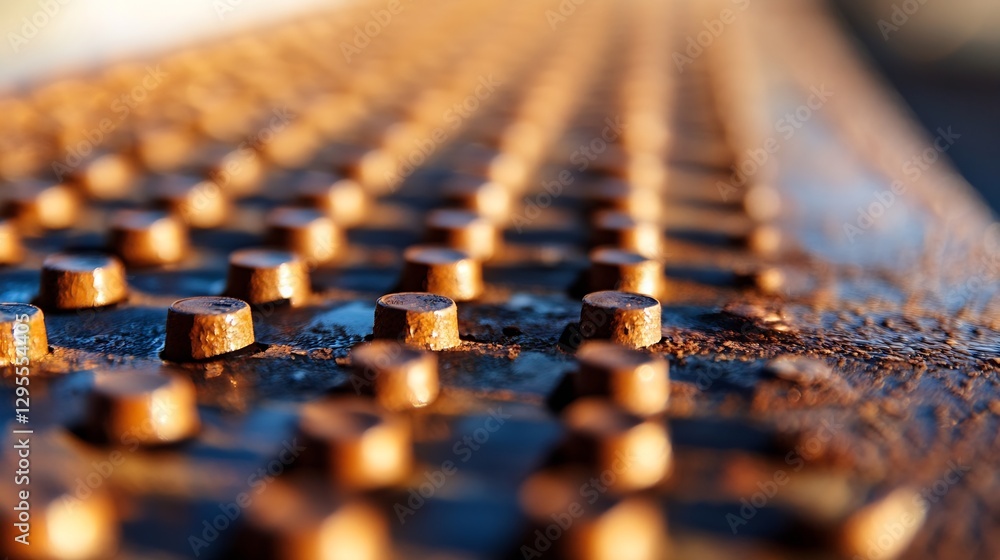 Aufkleber Close-up of Rusty Metal Surface with Unique Textured Pattern and Warm Light : Generative AI