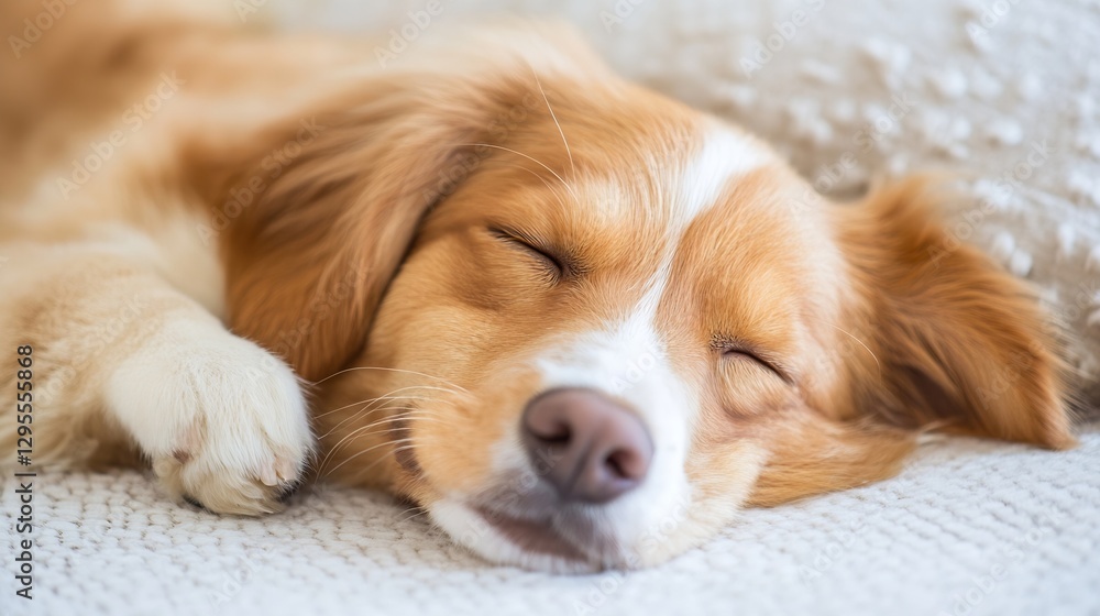 Poster adorable sleeping dog with a peaceful expression on comfortable blanket : generative ai