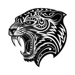 The head of a tiger is a symbol of power, strength, and majesty. It features a broad skull, sharp eyes, and distinctive black stripes on a golden-orange coat. 