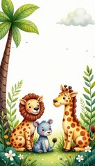 Watercolor safari animals in a nursery setting, safari animals, animal illustrations,