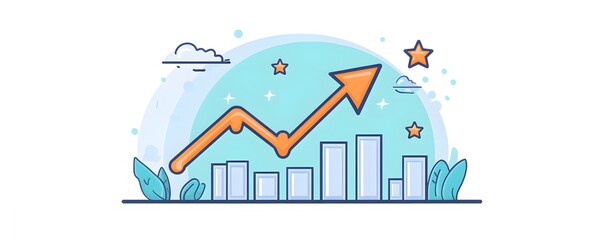 Illustration showcasing a rising graph and upward trending arrow