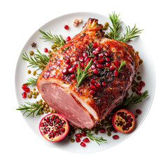 Roasted Ham with Pomegranate and Rosemary Festive Holiday Dinner,
